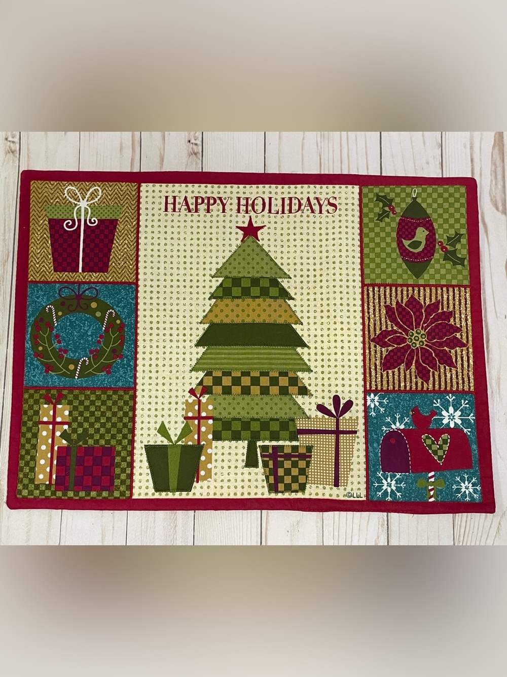 Christmas Placemat Oblong Cotton Patchwork Holiday Winter Tree Patchwork NEW